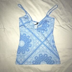Y2K Blue Paisley O-Ring Tank Top